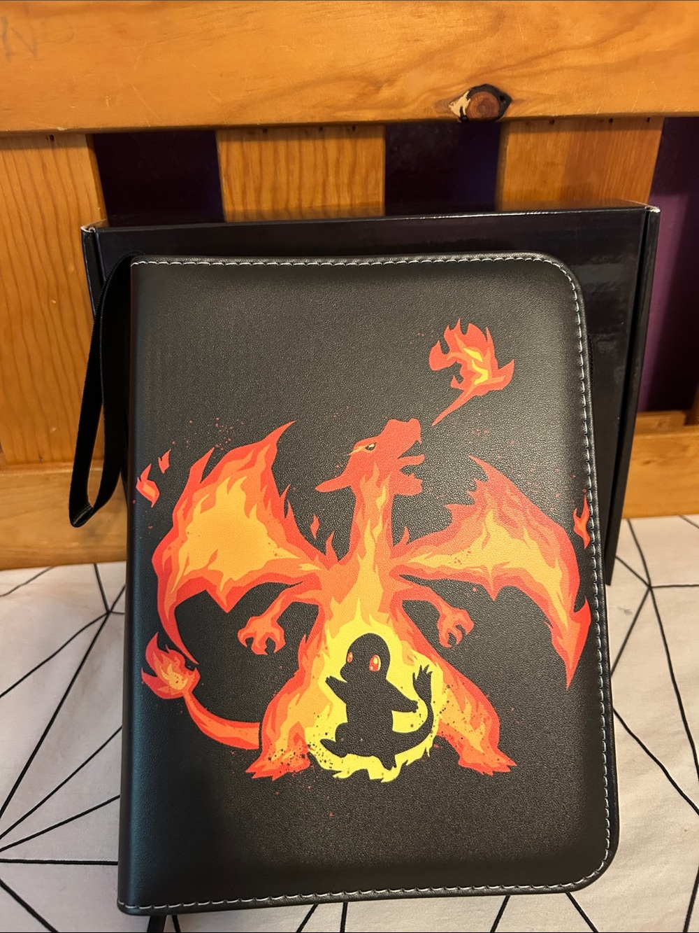 Black Flaming Dragon Zip Trading Cards Binder